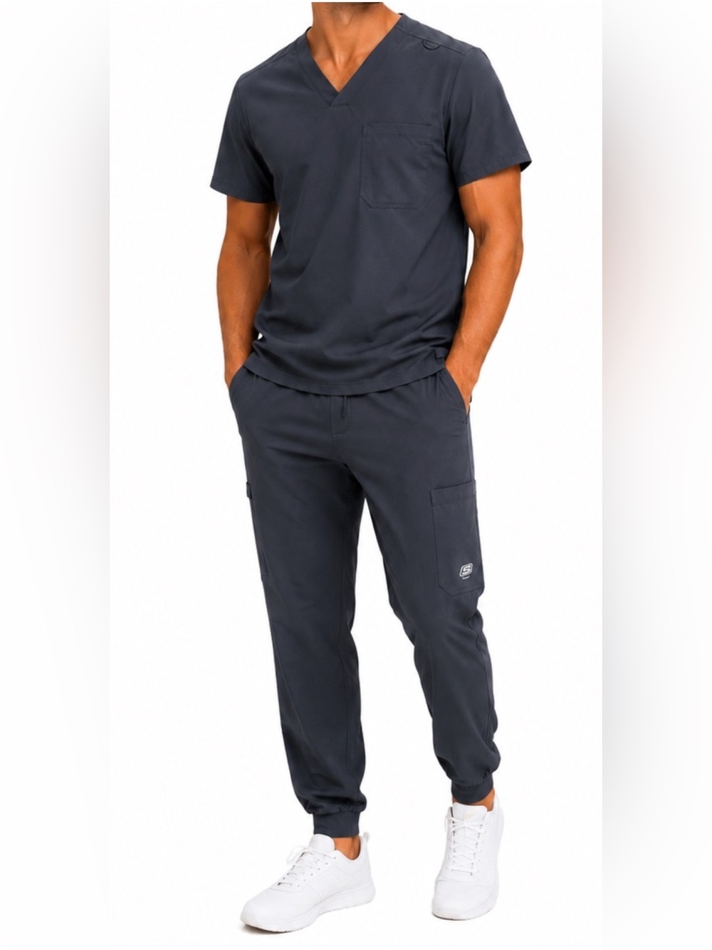 Skechers by Barco Men's Charcoal Gray Stretch Scrub Set S Top M Jogger Pants